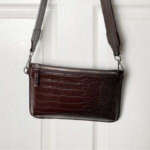 Carin Wester Croc Embossed Brown Crossbody Bag